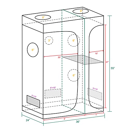 MARS HYDRO 2 in 1 Grow Tent, 36"x24"x55", 3x2 Reflective Mylar Grow Tents with Removable Floor Tray for Indoor Plant Growing Room for TS600/TS1000/SP150