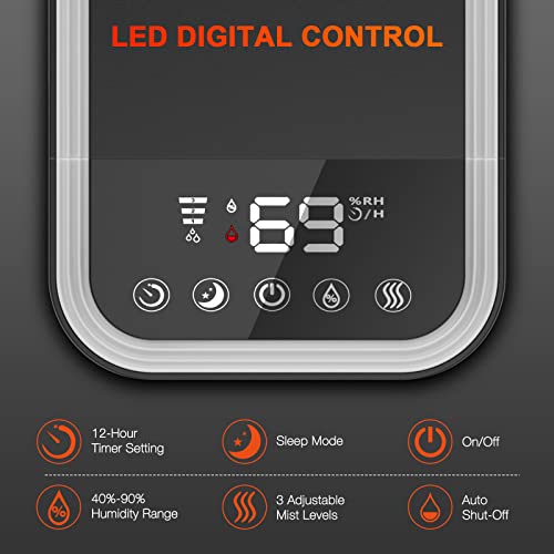 Spider Farmer Humidifier with Built-in Humidity Meter 4L 2-in-1 Cool Mist Top Fill Ultrasonic Humidifier with 12 Hrs Timer Remote Control Humidification and Humidity Setting for Baby and Plants Tent