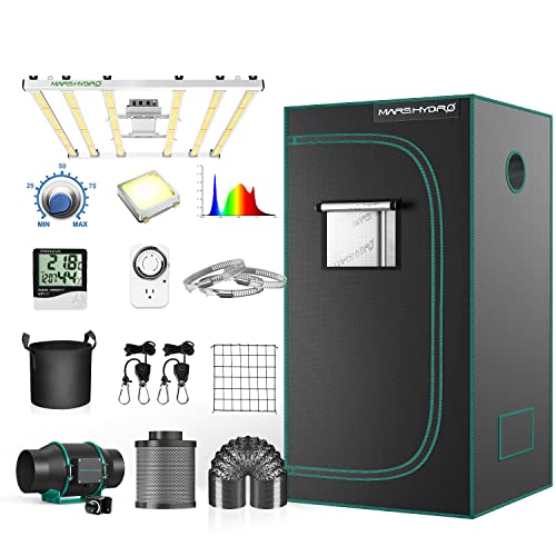 MARS HYDRO Grow Tent Kit Complete System 4x4ft FC-E4800 Dimmable Light 48"x48"x80" 1680D Hydroponics Growing Tent Indoor Grow Tent Kit with Upgraded 6" Ventilation Kit 2646pcs LED