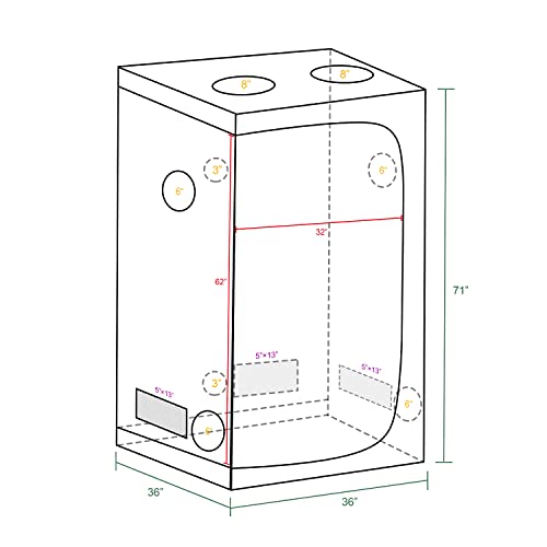 MARS HYDRO 3x3 Grow Tent, 36"x36"x71" Reflective MylarGrow Tents with Removable Floor Tray View Window for Indoor Plant Growing Room for TS1000/FC3000/FC-E3000