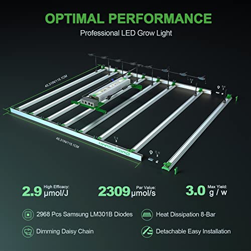 MARS HYDRO FC8000 800W LED Grow Lights for Indoor Plants 2968PCS LM301B Samsung Osrams Diode 5x5ft Full Spectrum Commercial Grow Farming Light Detachable Dimmable Daisy Chain 2.9umol/J