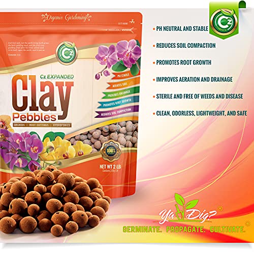 Organic Expanded Clay Pebbles LECA Grow Media for Plants, Orchids, DWC Hydroponics, Aquaponics, Aquaculture Garden Soil Additive Conditioner Amendment Ceramsite Aggregate Cz Garden