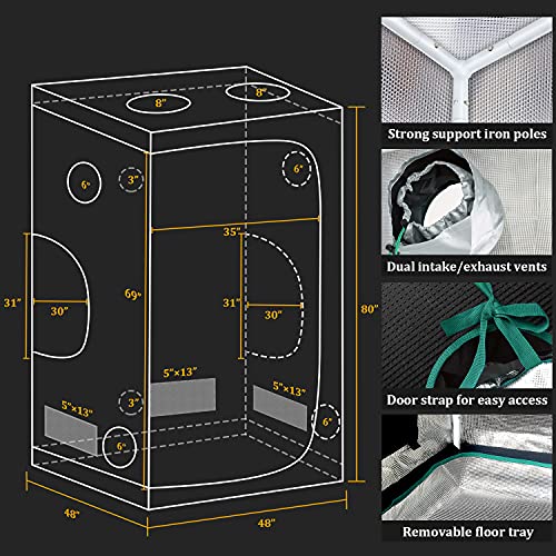 MARS HYDRO Grow Tent Kit Complete System 4x4ft FC-E4800 Dimmable Light 48"x48"x80" 1680D Hydroponics Growing Tent Indoor Grow Tent Kit with Upgraded 6" Ventilation Kit 2646pcs LED
