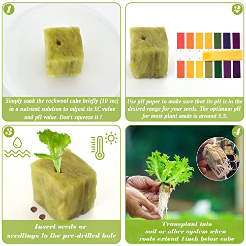 Halatool 1 Inch Garden Rockwool Stonewool Rockwool Grow Cubes Starter Plugs for Soilless Cultivation Clone Plants Hydroponics Germination Start (4 Sheets)