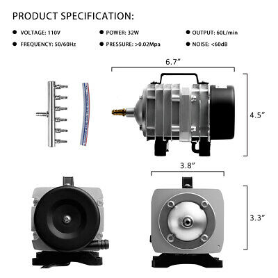 32w 950 GPH O2 Commercial Air Pump with 6 port manifold for hydroponics