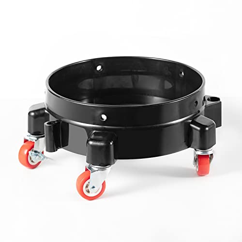 SGCB Pro 11.5 Inch Bucket Dolly, Removable Rolling Bucket Dolly Easy Push 5 Roll Swivel Casters to Move 360 Degree Turning for 5 Gallon Buckets Car Wash System Detailing Smoother Maneuvering, Black
