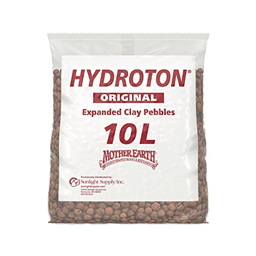 Mother Earth Hydroton Original Clay Pebbles - 10 Liter, Lightweight Expanded Clay Aggregate