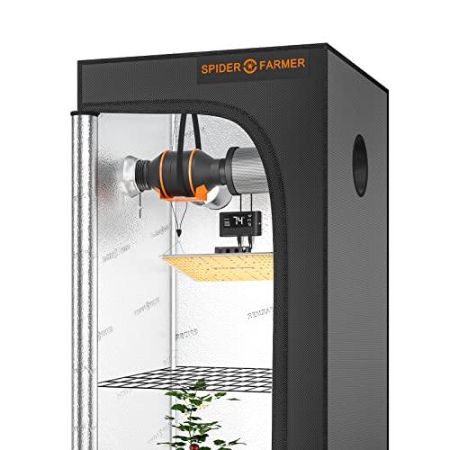 Spider Farmer Grow Tent Kit Complete 3x3x5 SF-1000 Dimmable Samsung Diodes, Grow Tent Complete System 2.3x2.3ft Grow Tent Set 27"x27"x62" with 4 Inch Inline Fan with Temperature Humidity Controller