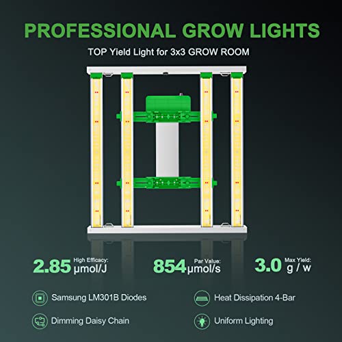 2023 MARS HYDRO FC3000 Samsung Grow Light, 300Watt Full Spectrum Led Grow Lights for Indoor Plants, 4 Bars with 896Pcs Diodes Samsung LM301B, Daisy Chain Dimmable for 3x3ft Grow Tent