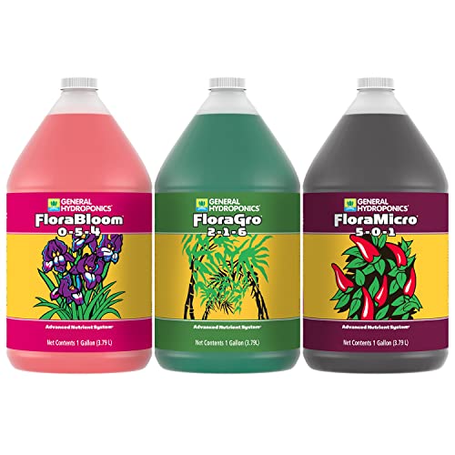 General Hydroponics FloraSeries Hydroponic Nutrient Fertilizer System with FloraMicro, FloraBloom and FloraGro, 1 gal.