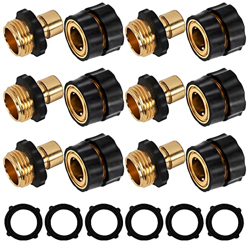 Xiny Tool 3/4 Inch Garden Hose Quick Connect, Quick Connect Garden Hose Fittings, Male and Female Water Quick Release Hose Connector (6 Pack)