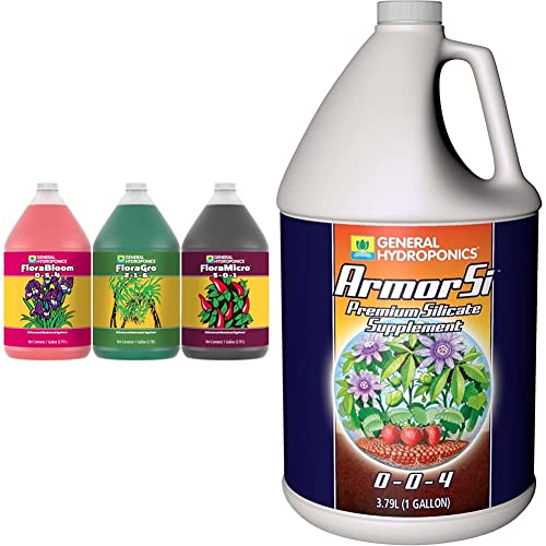 General Hydroponics FloraSeries Hydroponic Nutrient Fertilizer System with FloraMicro, FloraBloom and FloraGro, 1 gal. & Armor Si Plant Growth Enhancement, 1-Gallon
