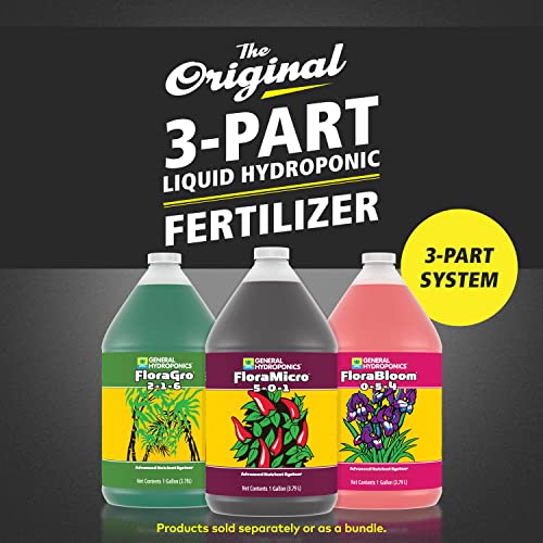 General Hydroponics FloraSeries Hydroponic Nutrient Fertilizer System with FloraMicro, FloraBloom and FloraGro, 1 gal.